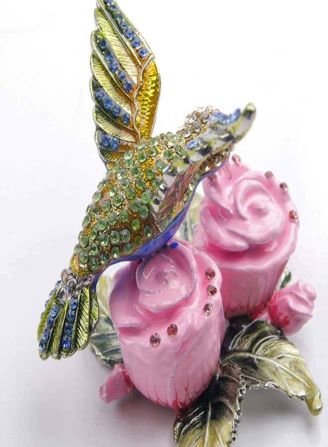 SEVENBEES Decorative Jewelry Boxes for Ring - Hummingbird Figurine Hinged Trinket Box - Hummingbird on Pink Flowers Figurine Collectibles - Image 3